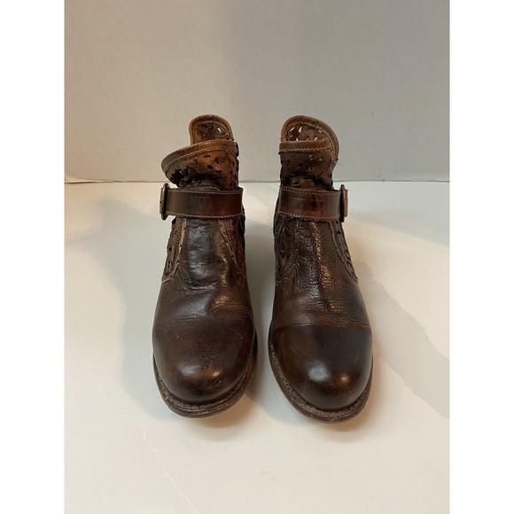 Bed Stu Heather Leather Ankle Booties Brown Buckle Size 7.5 - Picture 1 of 9